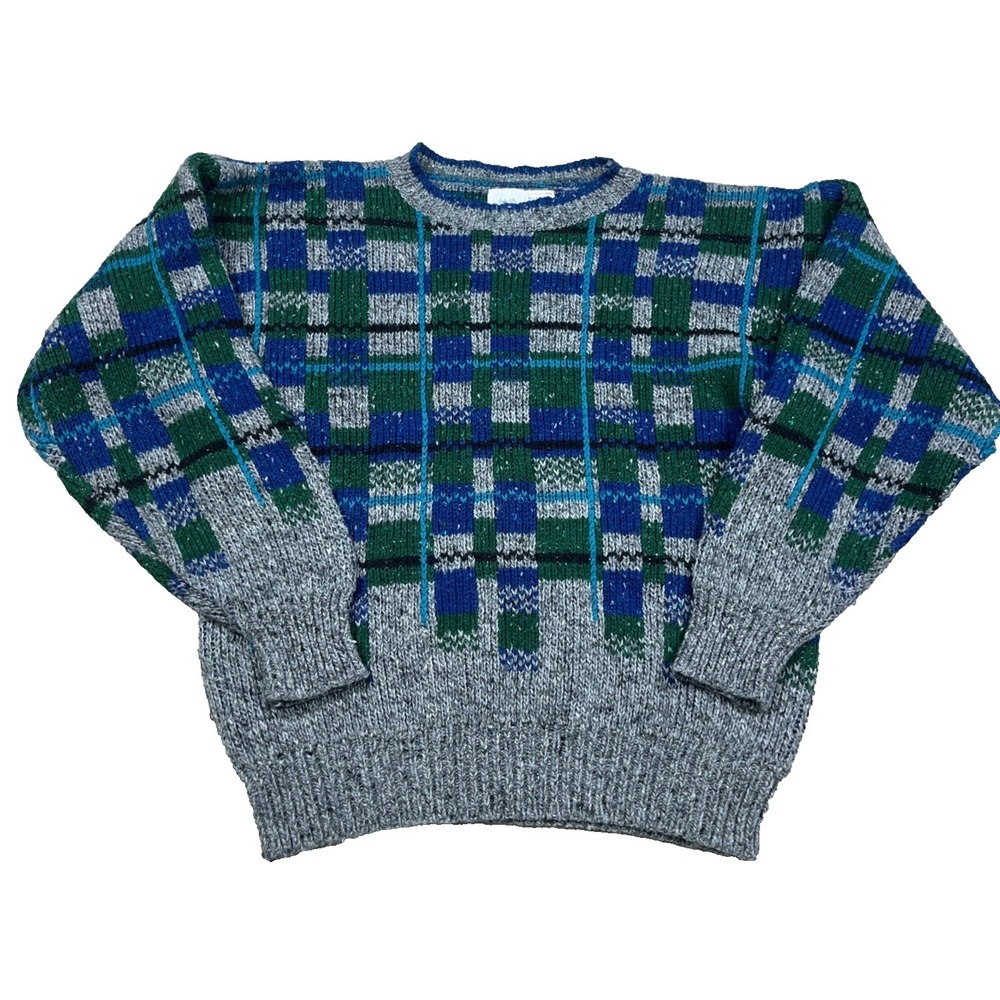 Vintage Grandpa Sweater Men Medium Geometric Acrylic Wool Knit Golf 90s Cosby B2